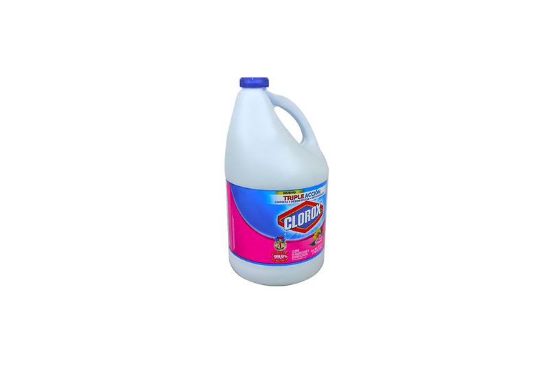 Cloro blanqueador floral galón Clorox, envase plástico blanco con etiqueta colorida y tapa azul