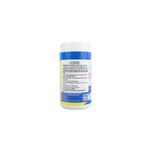 Toallas Lysol Citrus de 80 unidades Lysol, vista posterior del envase con instrucciones de uso y precauciones