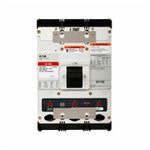 Main breaker tipo LD 3x500 600V CH Eaton, vista frontal del interruptor industrial con perillas de ajuste rojas