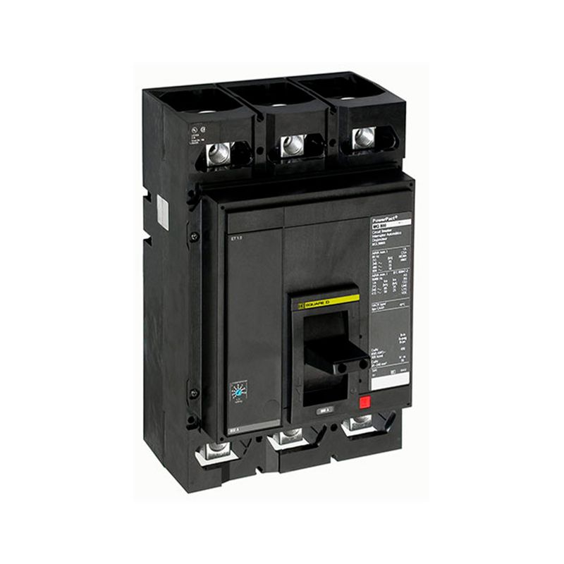 Main breaker 3P MGL 600 VAC Square D de 500 AMP y 35 kA, vista frontal del interruptor eléctrico negro