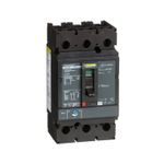 Main breaker 3x250 amp 18 kA 480/277 V marco JDL Square D, vista frontal del interruptor eléctrico en color negro