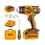 Pistola de calor 5 A 20 V 30-300 ℃/30-550 °C grados Ingco, kit con batería, cargador, maletín y boquillas metálicas