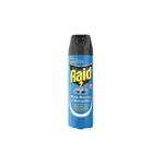 Insecticida mata moscas y mosquitos 400 ml Raid, envase cilíndrico azul con tapa negra y etiqueta frontal