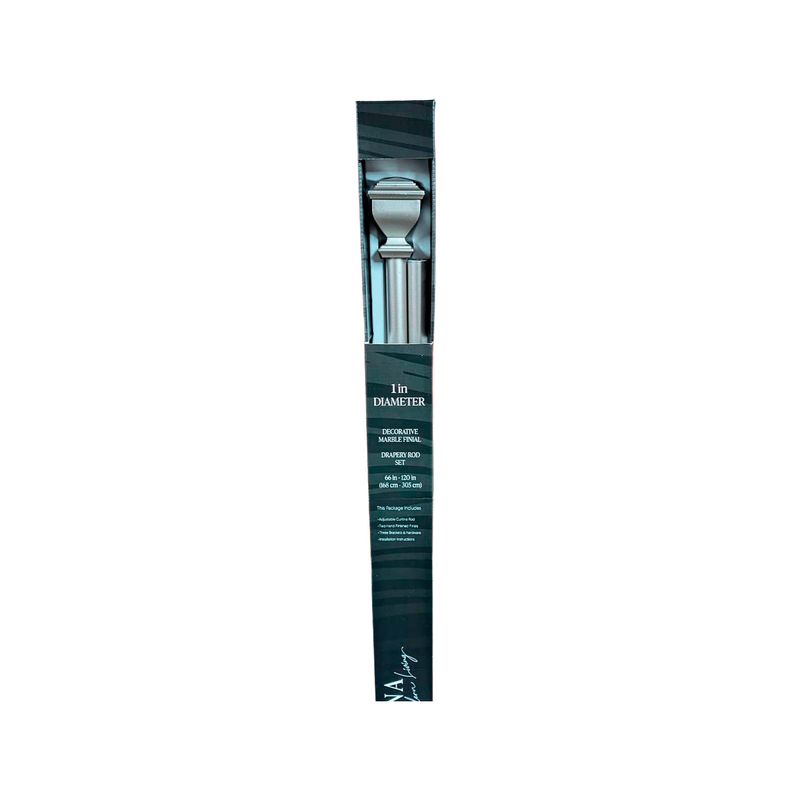 Cortinero 66-120 pulgadas metal rod 1 pulgada silver Flander CHD Home, en su empaque alargado con detalles del producto