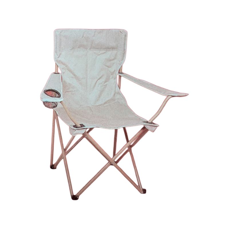 Silla plegable de camping Ace, vista frontal de la silla abierta en color gris con portavasos en el brazo derecho