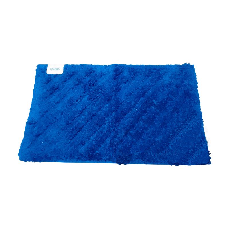 Alfombra de baño azul serene Sttelli, vista superior de la pieza rectangular con textura de fibras densas