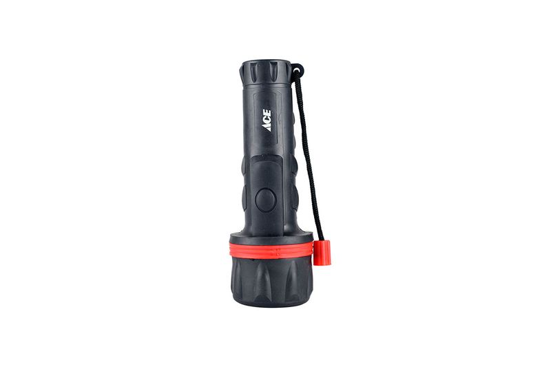Set de linternas de mano 25 lm AA/D 4 piezas plástico Ace, linterna negra con anillo y correa roja