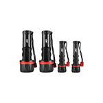 Set de linternas de mano 25 lm AA/D 4 piezas plástico Ace, cuatro unidades negras con detalles en rojo y correas