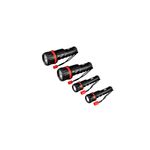 Set de linternas de mano 25 lm AA/D 4 pzs plástico ACE, cuatro unidades negras con detalles en rojo alineadas en diagonal