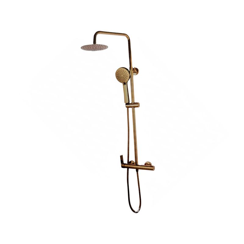 Columna y llave de ducha dorada Sinsa, conjunto completo con regadera fija, ducha de mano y grifo monomando
