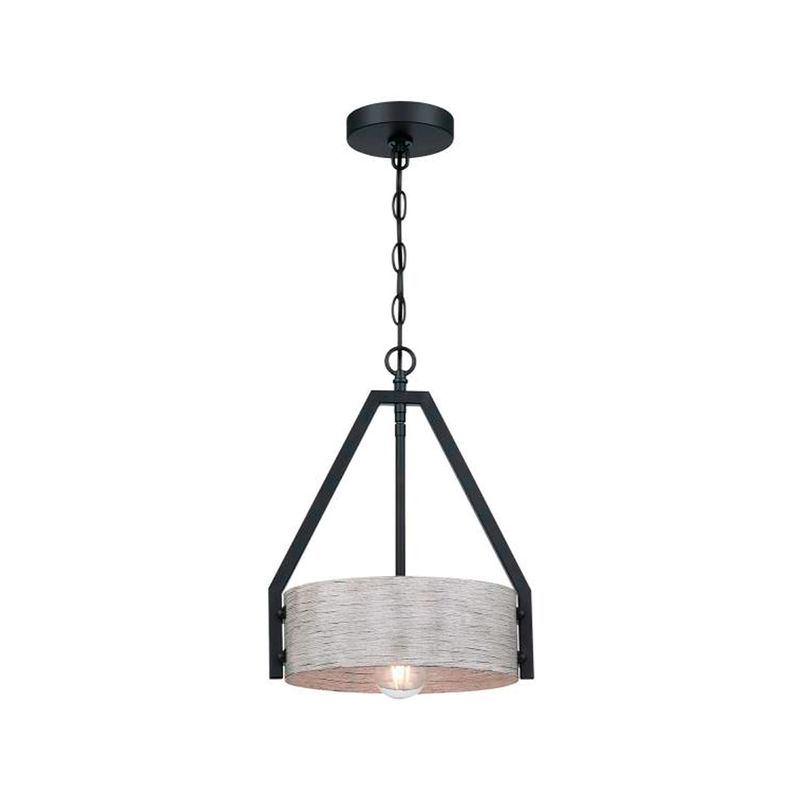 Luminaria colgante Ondara 1L E27 60W gris Westinghouse, vista frontal con pantalla cilíndrica y estructura negra