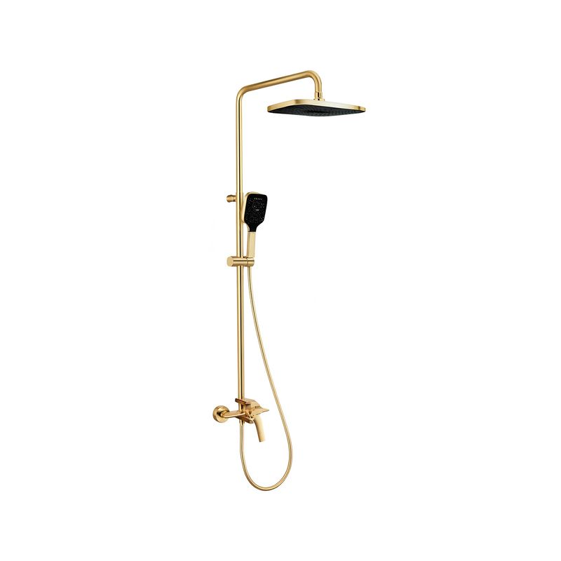 Columna de ducha con barra dorado mate Wave Finezza de SINSA, vista frontal completa con regadera cuadrada y jabonera