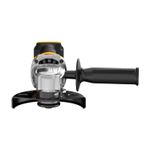 Esmeriladora angular inalámbrica brushless 4-1/2 pulgadas 20V DCG408P2-B3 DeWALT, vista lateral con mango auxiliar negro