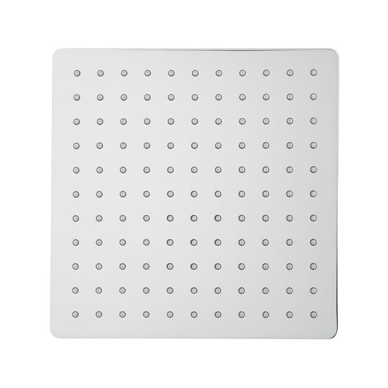Cabeza de ducha cuadrada acero inoxidable cromo Carpin Finezza Sinsa, vista frontal de la superficie con orificios