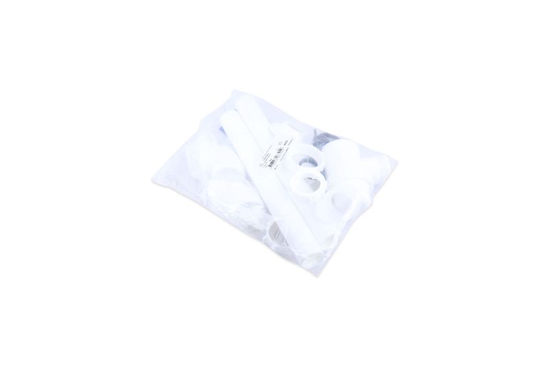 Kit para lavamanos ahorra espacios blanco Corona, accesorios de plástico blanco dentro de una bolsa transparente