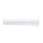 Tubo de baño ajustable 72 pulgadas blanco Kennedy, primer plano del extremo con soporte de pared