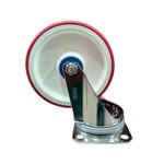 Rodo flange giratorio burdeos inox. de 160 mm y 350 kg Tente, vista lateral detallando el eje y la base de fijación
