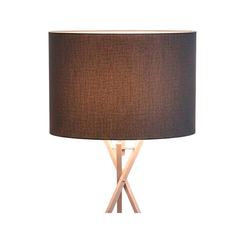 Lámpara de pedestal Paola 41 cm de tela negro/plateada Concepts, primer plano de la pantalla negra y base de madera clara