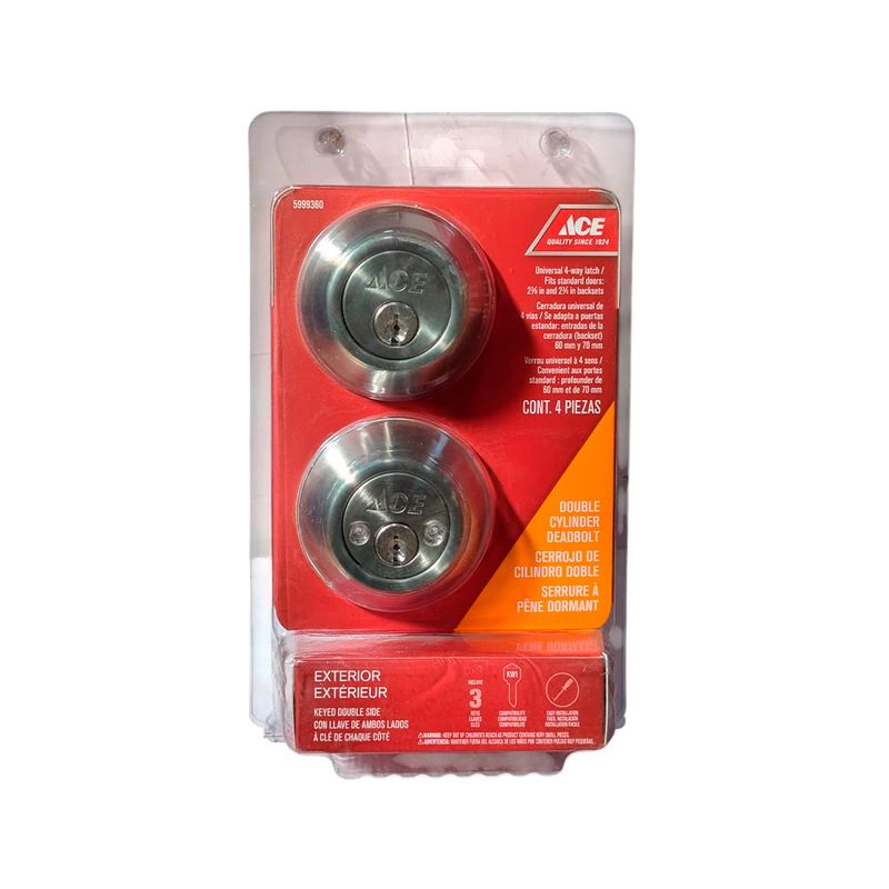 Cerrojo llave/llave acero inoxidable Ace, en su empaque blíster con fondo rojo y blanco
