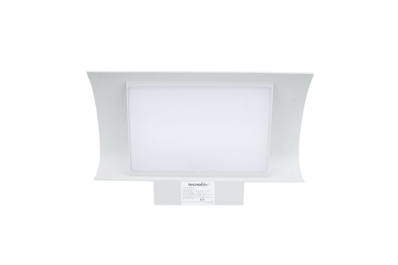 Luminaria pared exterior LED Licita 24 W 1250 lm IP54 Tecnolite, vista frontal del panel iluminado y base blanca