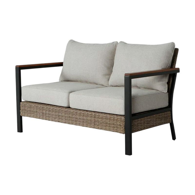 Set mueble para terraza 4 pz contemporáneo Living Accents, sofá de dos plazas con cojines beige y estructura negra