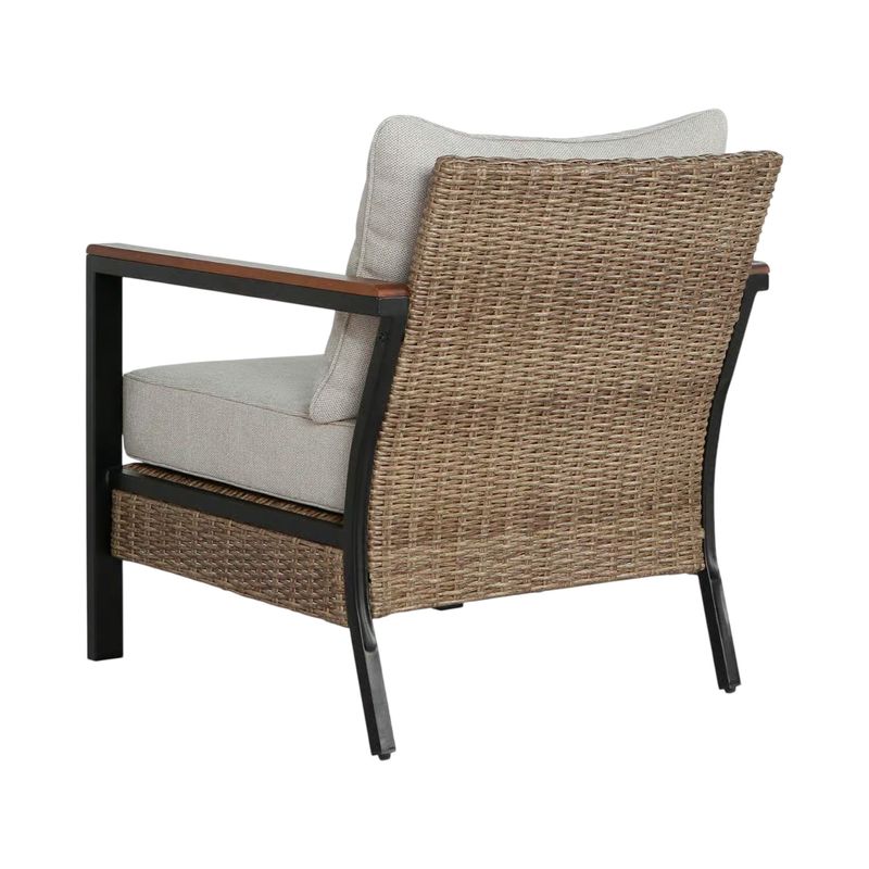 Set mueble para terraza 4 pz contemporáneo Living Accents, vista trasera de un sillón de mimbre marrón y cojines grises