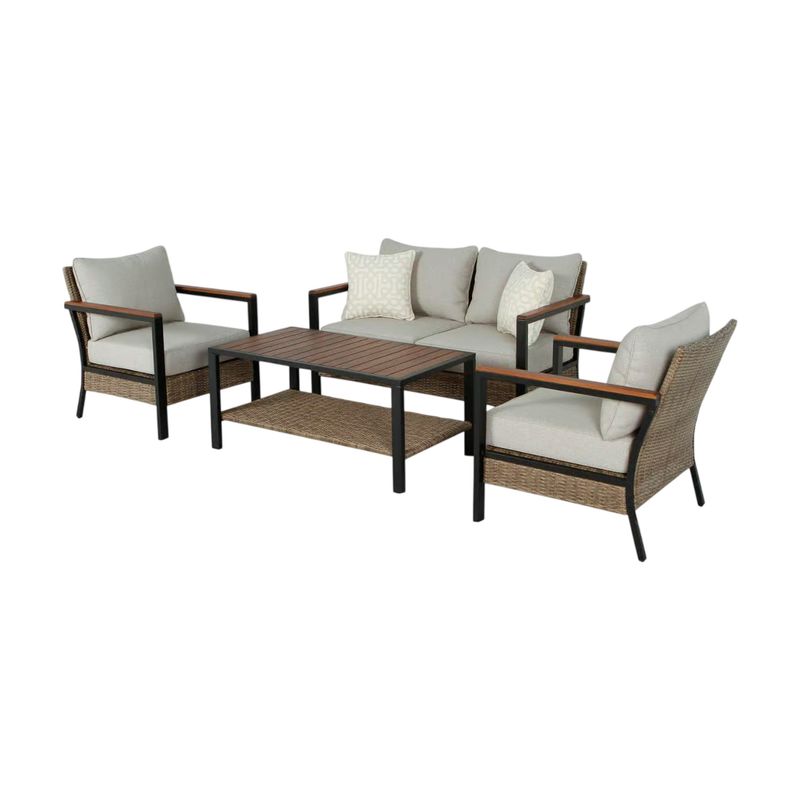Set mueble para terraza 4 pz contemporáneo Living Accents, conjunto completo con sofá, dos sillones y mesa de centro