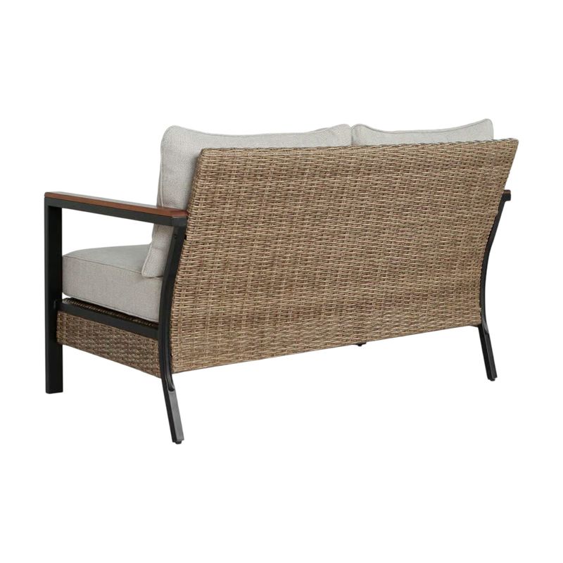 Set mueble para terraza 4 pz contemporáneo Living Accents, vista trasera del sofá mostrando el tejido sintético marrón