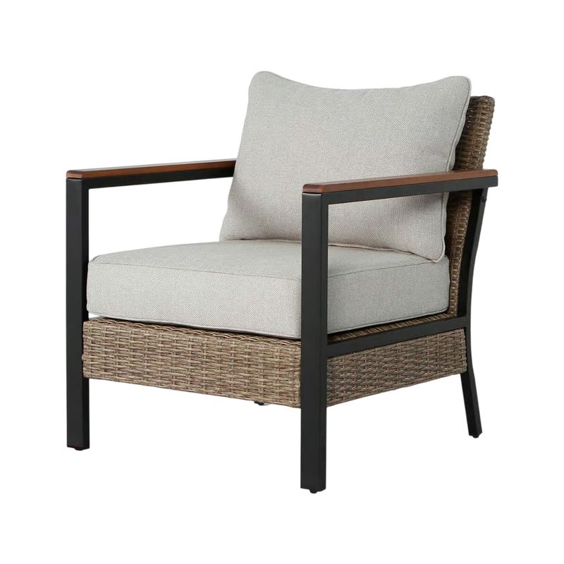 Set mueble para terraza 4 pz contemporáneo Living Accents, sillón individual con cojines grises y estructura negra
