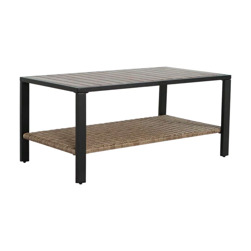 Set mueble para terraza 4 pz contemporáneo Living Accents, mesa de centro negra con estante inferior de mimbre café