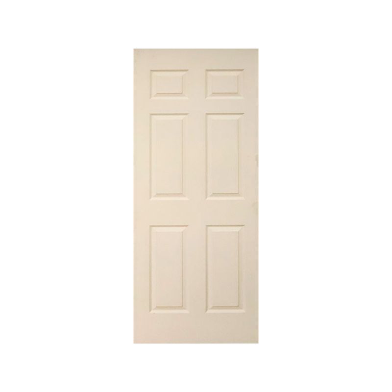 Puerta fibran sin pintar Puertas Globales de 90 cm x 210 cm con 6 tableros, vista frontal de la hoja en color crema
