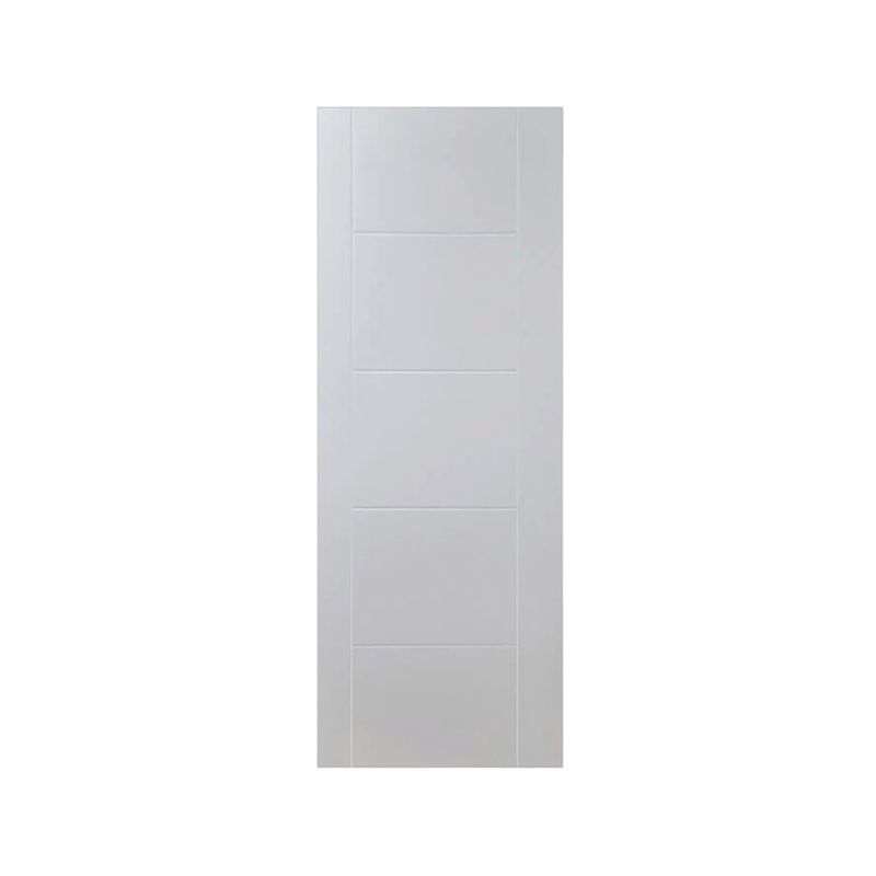Puerta metálica Amparo 70 cm x 210 cm Puertas Globales, vista frontal de la hoja en color blanco con paneles rectangulares