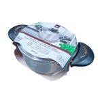 Olla de acero inoxidable 160 x 95 mm Koopman, envuelta en plástico con etiqueta informativa y tapa de vidrio