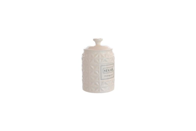 Envase dolomita blanca para almacenar azúcar 10 x 15 cm Concepts, vista frontal con tapa y etiqueta de azúcar