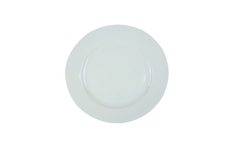 Plato redondo porcelana blanca de 27 cm Concepts, vista cenital del plato centrado sobre fondo blanco