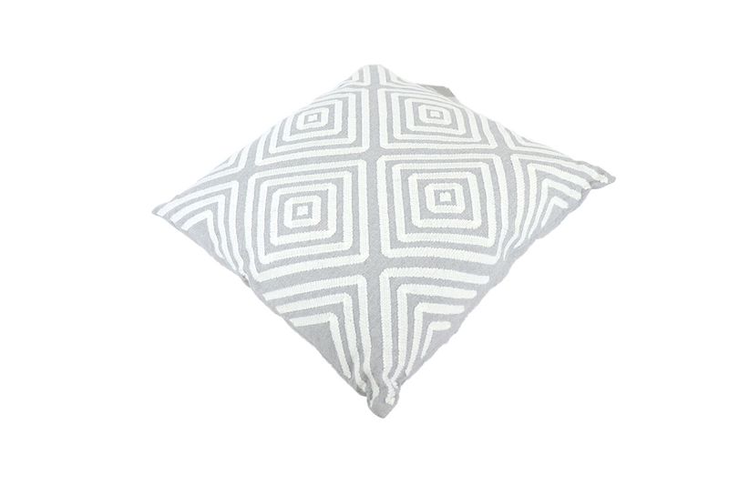 Cojín decorativo 45x45 cm azul estampado diamantes blanco Concepts, vista cenital del diseño geométrico cuadrado