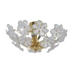 Lámpara de techo Florencia bronce pulido Designer 3 luces E14 40W, vista frontal con pantallas de cristal en forma de flor