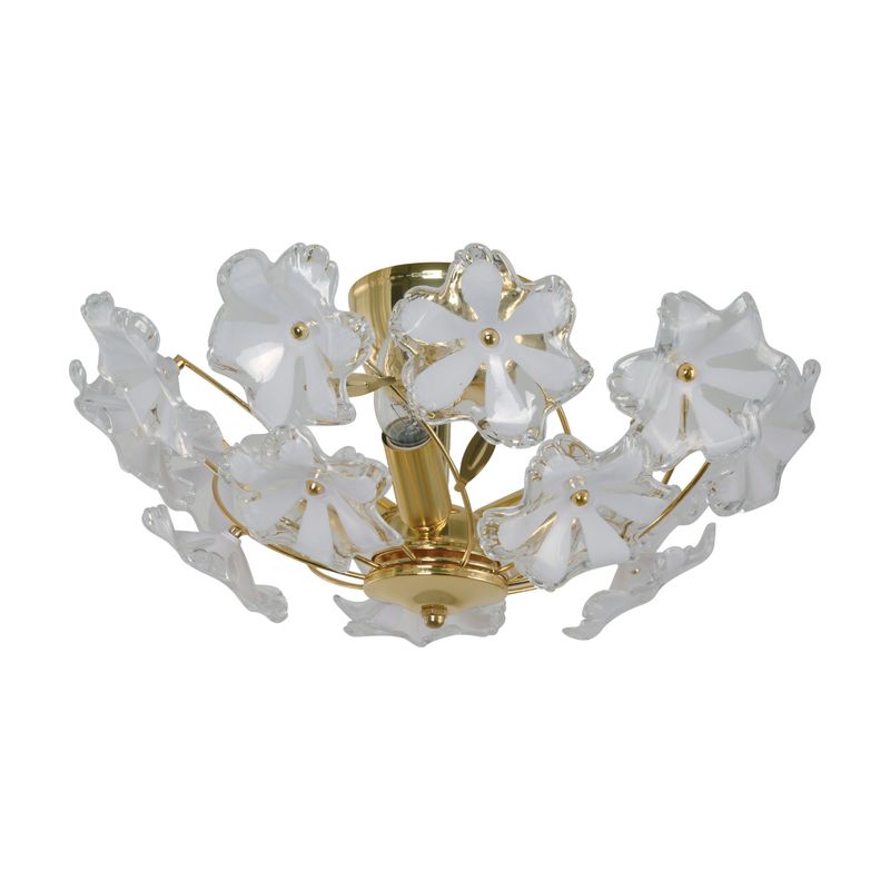 Lámpara de techo Florencia bronce pulido Designer 3 luces E14 40W, vista frontal con pantallas de cristal en forma de flor
