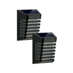 Luminaria solar pared aplique deco 2 pack Hoggan, par de lámparas negras con panel solar superior y rejilla frontal