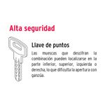 Cerradura pichel Porto níquel llave-mariposa Hermex, gráfico informativo con dibujo lineal de una llave de puntos