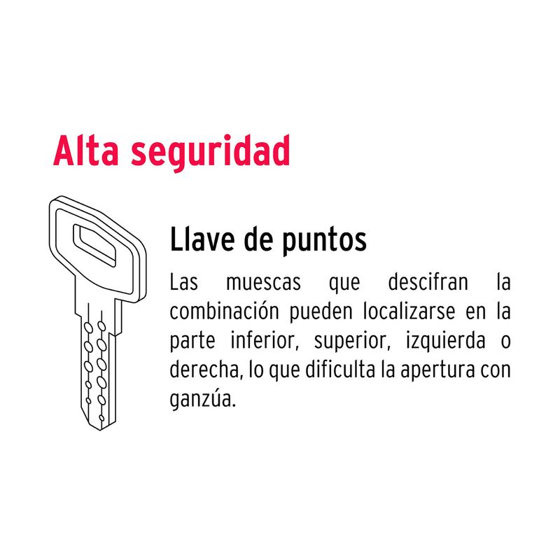 Cerradura pichel Porto negro llave-mariposa Hermex, gráfico ilustrativo de una llave de puntos y texto sobre alta seguridad