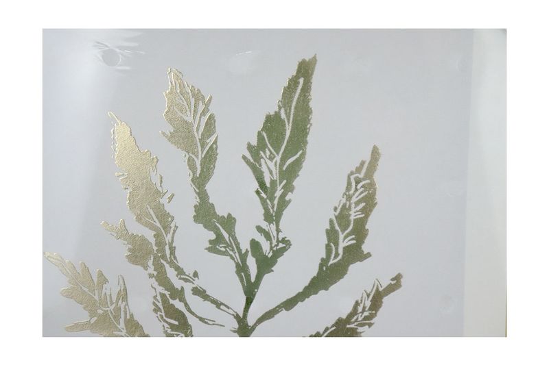 Cuadro decorativo canvas hoja de árbol 45x60 cm Concepts, acercamiento al detalle dorado de la hoja sobre fondo blanco