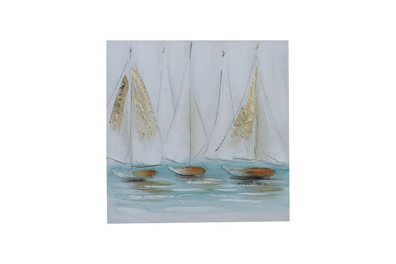 Cuadro decorativo de 50 cm Concepts, pintura de veleros blancos con detalles dorados sobre fondo celeste