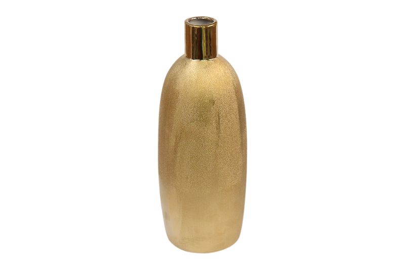 Florero decorativo 12 x 31 cm Concepts, vista frontal del cuerpo ovalado en color dorado con cuello brillante