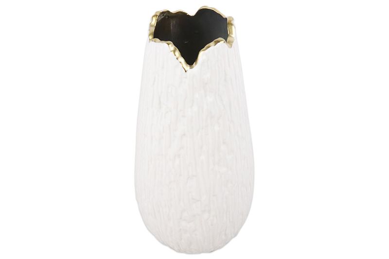 Florero decorativo 12 x 25 cm Concepts, vista superior que muestra la apertura irregular con borde dorado