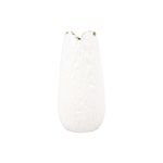 Florero decorativo 12 x 25 cm Concepts, vista frontal del cuerpo blanco con textura y borde superior dorado