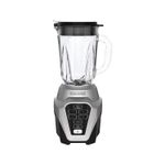 Licuadora vaso vidrio 1.5 l 700 W Black+Decker, vista frontal del equipo en color gris con vaso de vidrio transparente