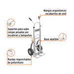 Carretilla para bulto llanta sólida Truper de 250 kg con extensión de base, gráfico con detalles de sus características