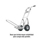 Carretilla para bulto llanta sólida Truper de 250 kg con extensión de base, vista lateral resaltando la base extendida