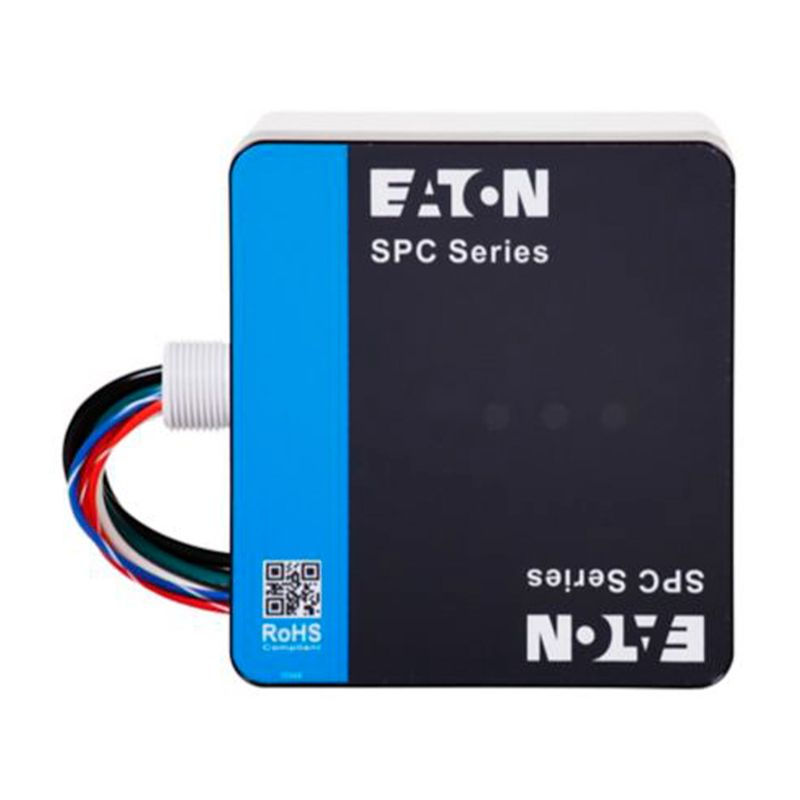 Supresor de pico 3F tipo 1 SPC 100 kA 120/208V estrella NEMA 4X Eaton, vista frontal del equipo en color azul y negro